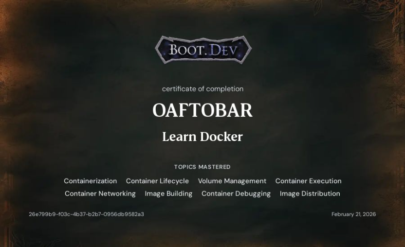 Boot.dev Learn Docker certificate