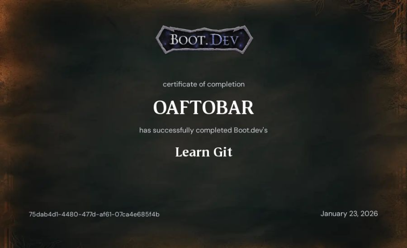 Boot.dev Learn Git certificate