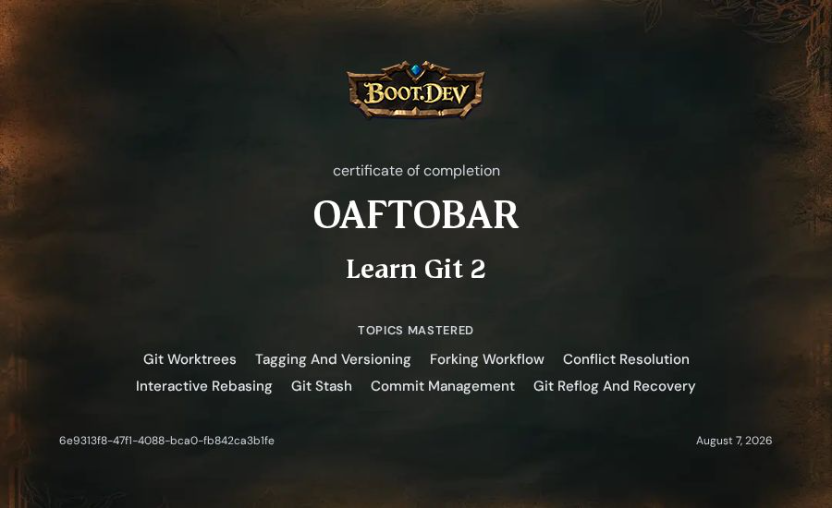 Boot.dev Learn Git 2 certificate